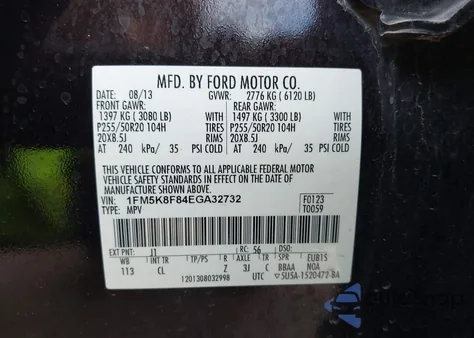 2014 Ford Explorer Limited from USA, damaged, VIN 1FM5K8F84EGA32732